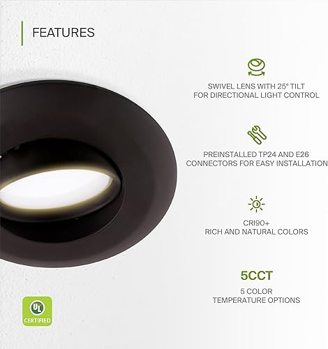 Miniatura 3 de ASD Iluminación empotrable LED de 6 pulgadas, 5CCT 2700K3000K3500K4000K5000K regulable ajustable 15W, alto brillo 1310 lm, luces LED oculares con