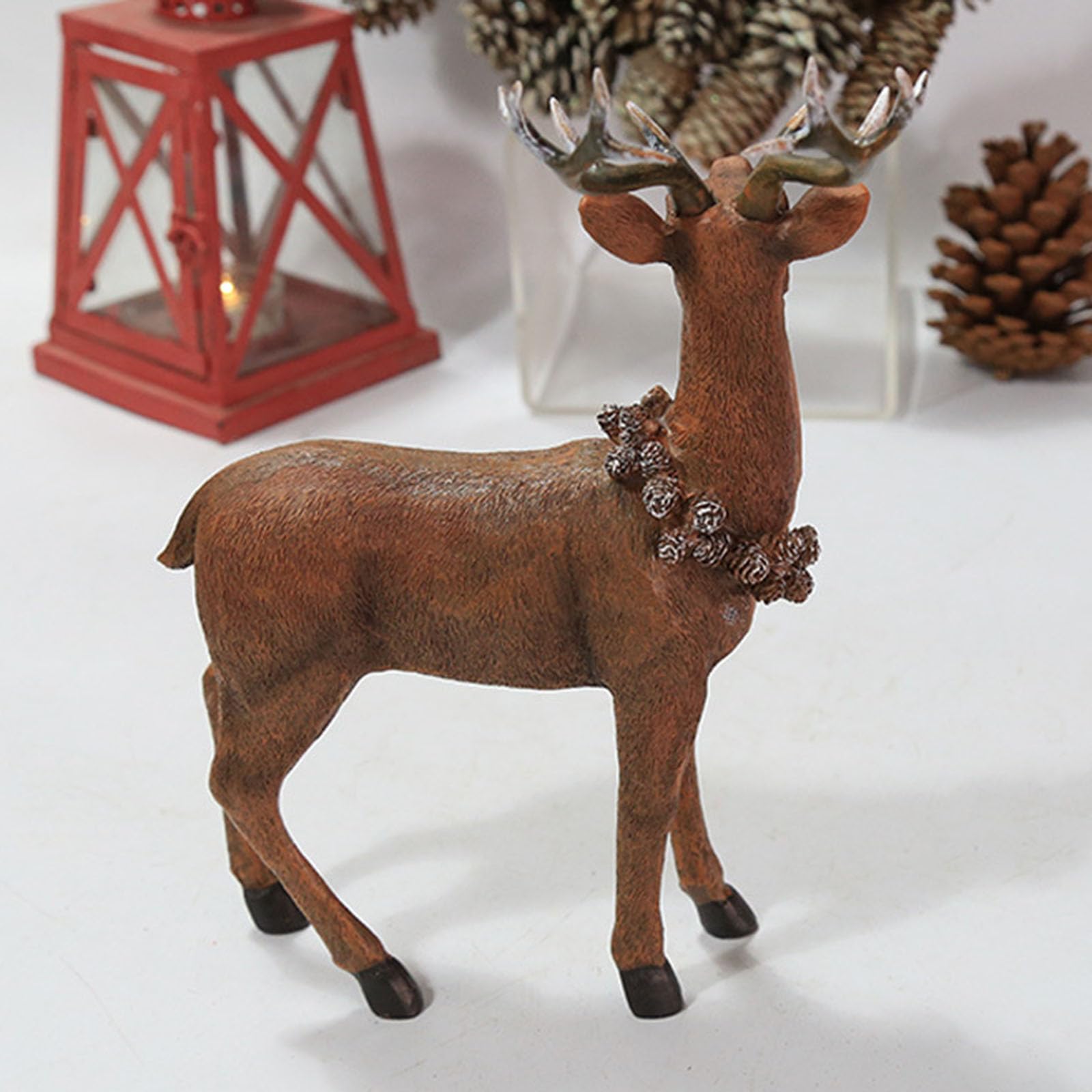 Decorazioni natalizie, statuette di renna realistiche con lunghe corna e piedi, decorazione da tavolo, decorazione per la casa, renna di Babbo Natale