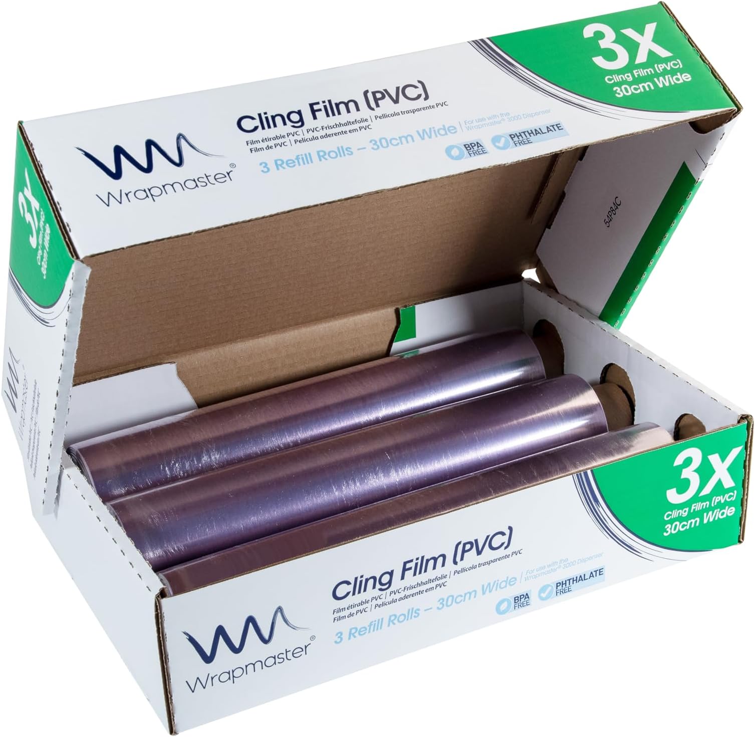 WRAPMASTER 3000 CLING FILM REFILLS - 3 ROLLS, 12" Wide x 1000ft Long