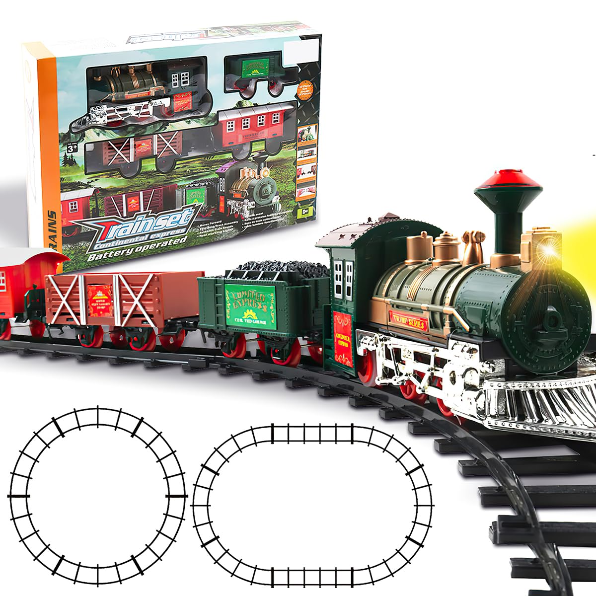 Kids Train Set, 12Pcs Train Carriage Set - Illuminated Electric Locomotive with Cargo and Passenger Cars, Compatible with Major Railway Tracks, Sounds and Lights for Kids 3+ Years