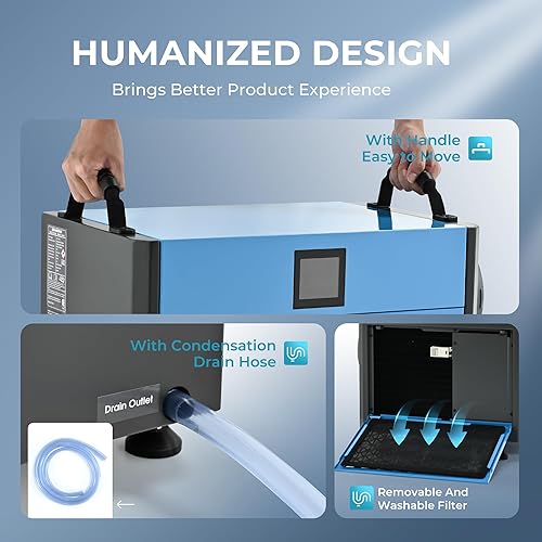 Miniatura 4 de EUHOMY Deshumidificador de espacio de rastreo de 160 pintas con manguera de drenaje, deshumidificador para el hogar y el sótano, deshumidifica hasta