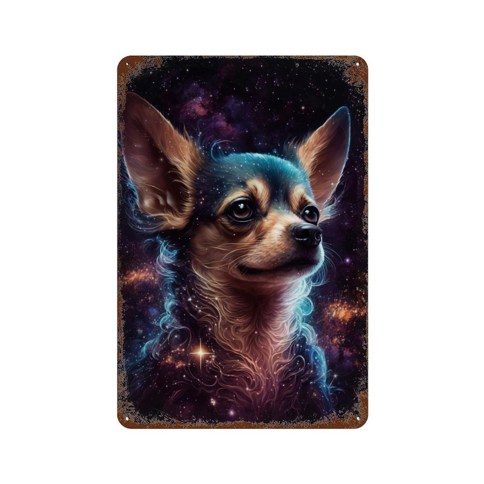 Galactic Chihuahua Portrait -1 Rusty Metal Tin Sign 11.8"x7.9", Shabby Chic Decor for Garage, Bar And Workshop Decor