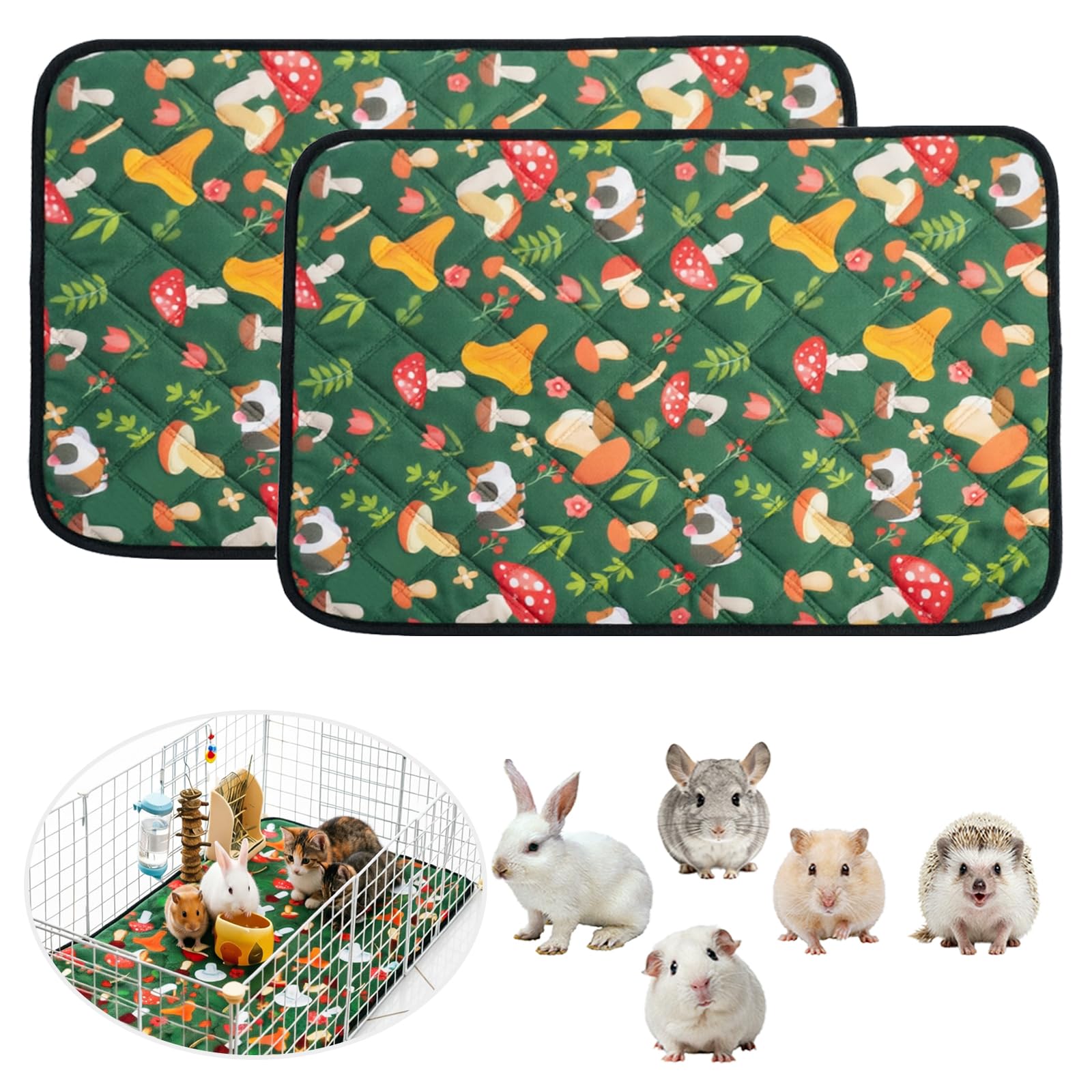 MixVidFy 2 Pack Large Guinea Pig Cage Liner,60x45cm Reusable Hamster Pee Pad Bedding, Bedding for Guinea Pigs, Guinea Pig Bedding,Non Slip Pet Mat for Rabbit Hamster Small Cat Dog Chinchillas