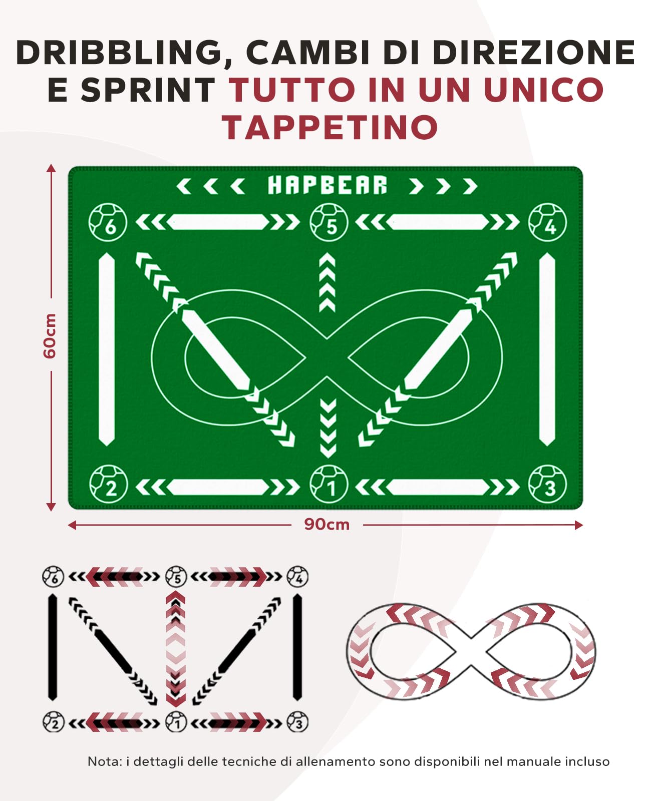 HAPBEAR Tappetino Allenamento Calcio 0,5 cm Antiscivolo con Cintura Palleggio, Elastici, Borsa e Guida | Regalo Calcio per Bambini e Ragazzi