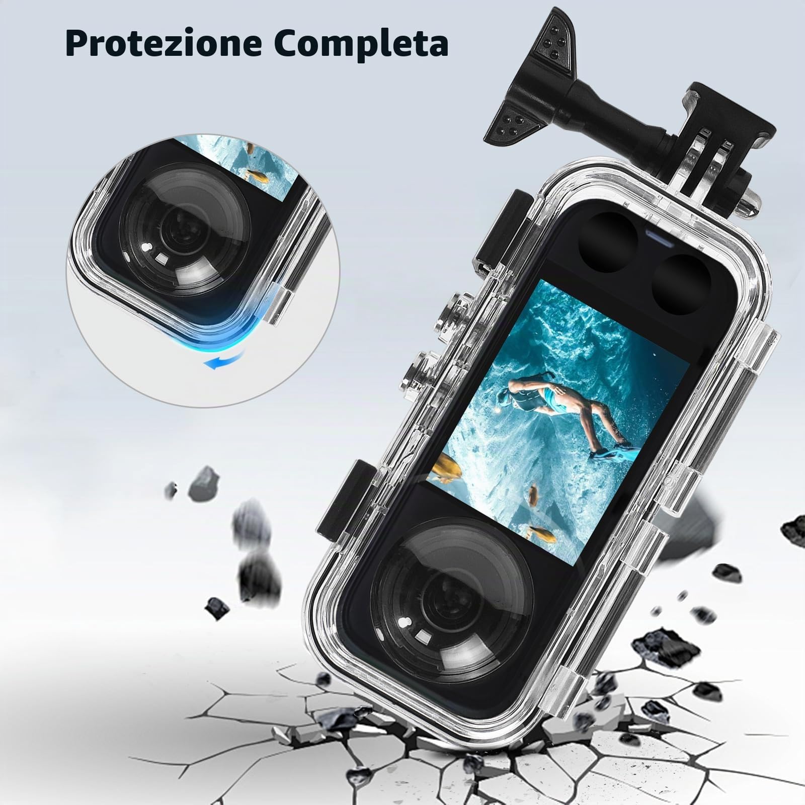 FitStill custodia impermeabile 40m per Insta 360 X3, protezione subacquea PC con staffa montaggio, accessori per action cam