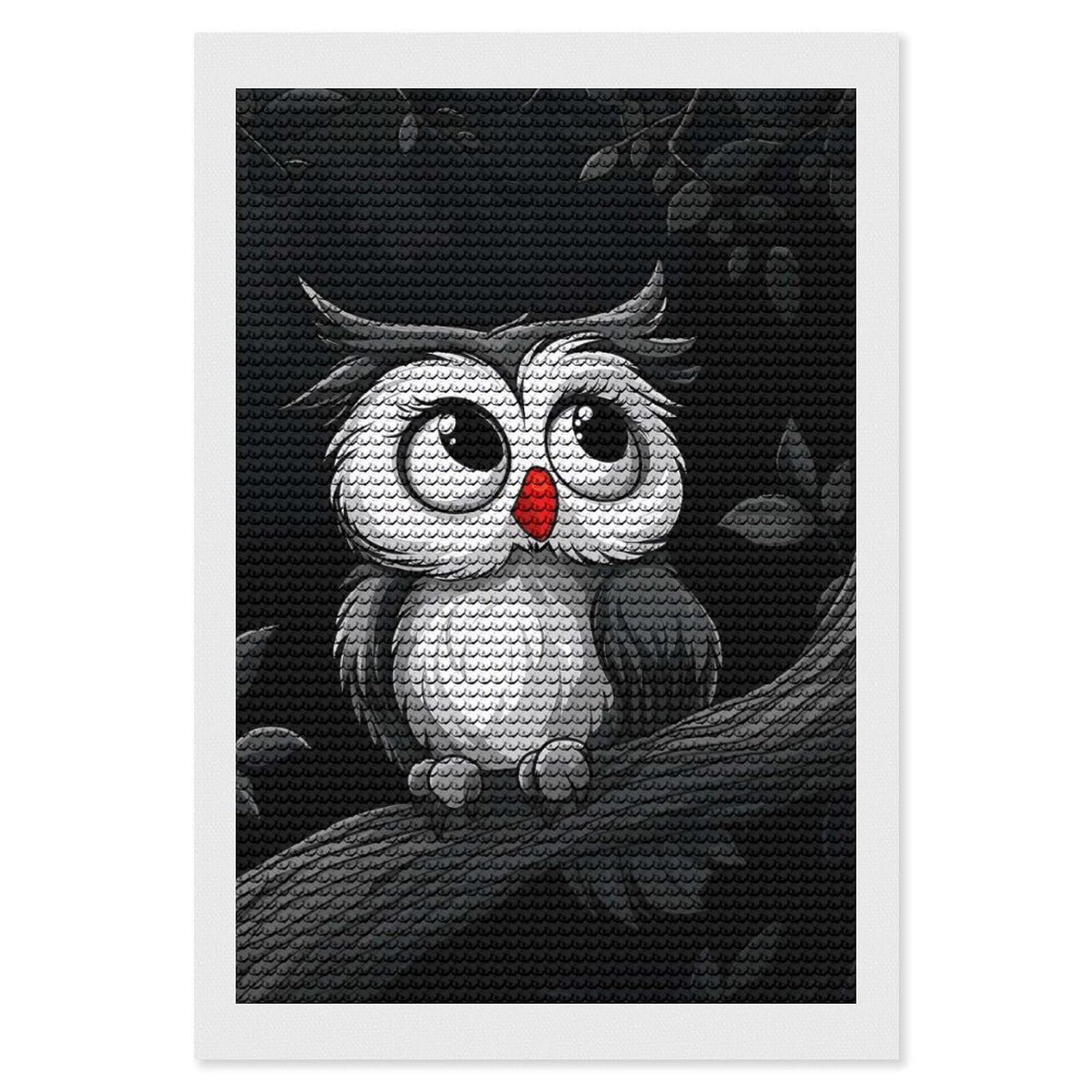 Junmoney Cute Cartoon Owl Diamond Painting Canvas Set 8"x12", Easy to Enjoy, Adhesive Canvas, Office Decor, Holiday Gift Idea, with Tool Kit
