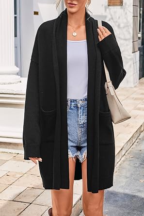 Long Cardigan Sweaters for Women Oversized Open Front Lapel Soft Knit Casual Cardigan with Pockets