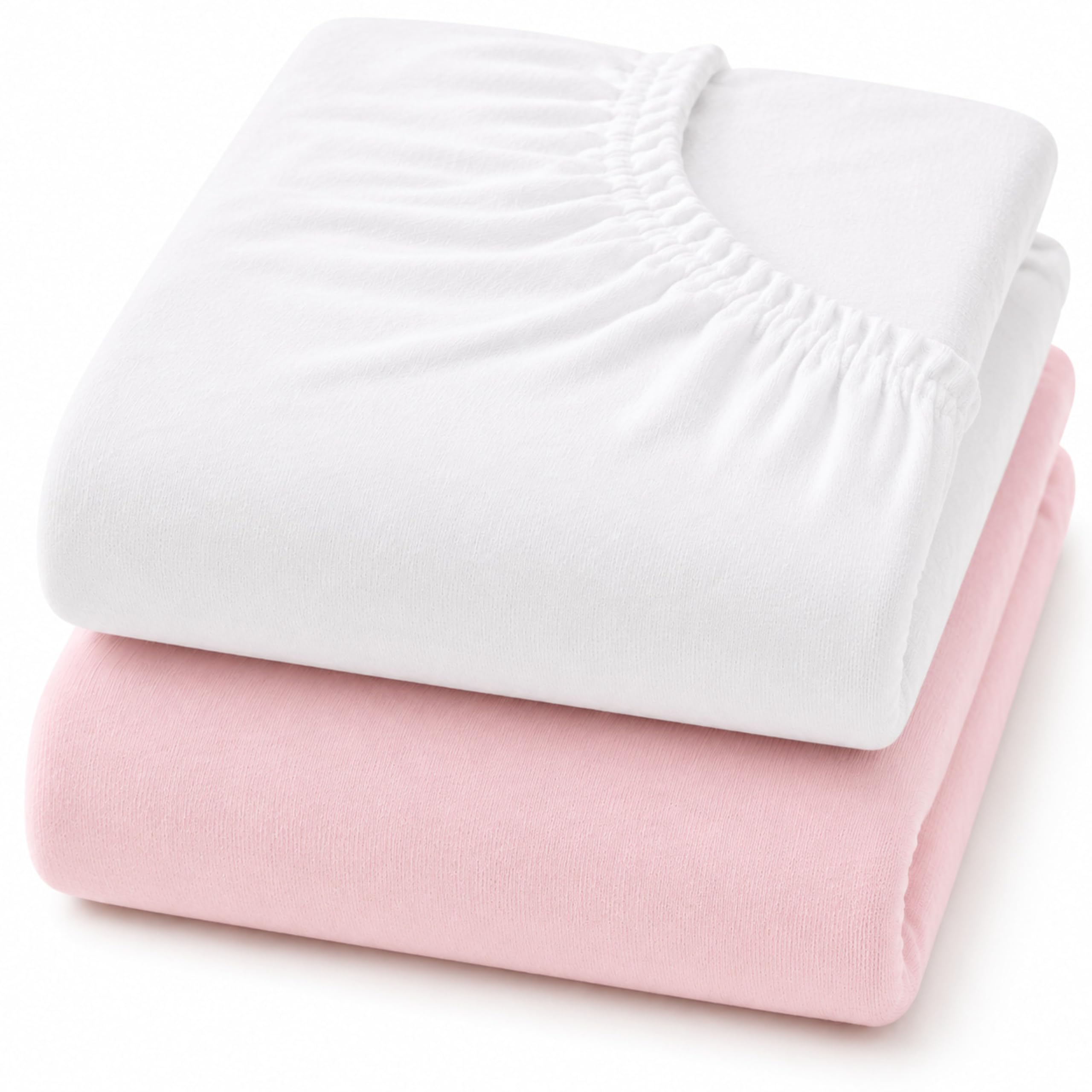 Dudu N Girlie Cotton Jersey Cot Bed Fitted Sheets, White & Pink, 2 Pack — image 1
