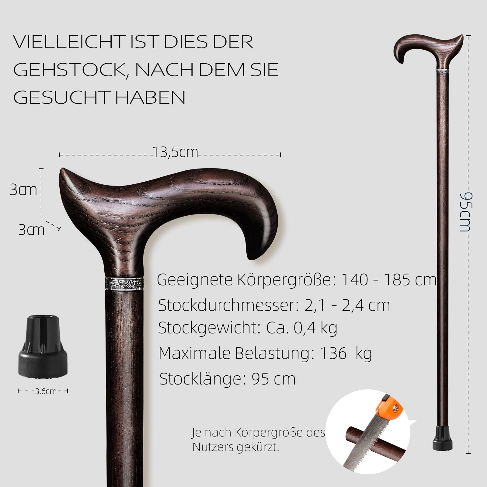 Handgefertigter Gehstock Holz Damen und Herren, mit 226 kg Belastbarkeit Gehstöcke Für Senioren,Ergonomische Derby-High-End-Gehstöcke aus Natürlichem Massivholz,Geeignet Für Geschenke