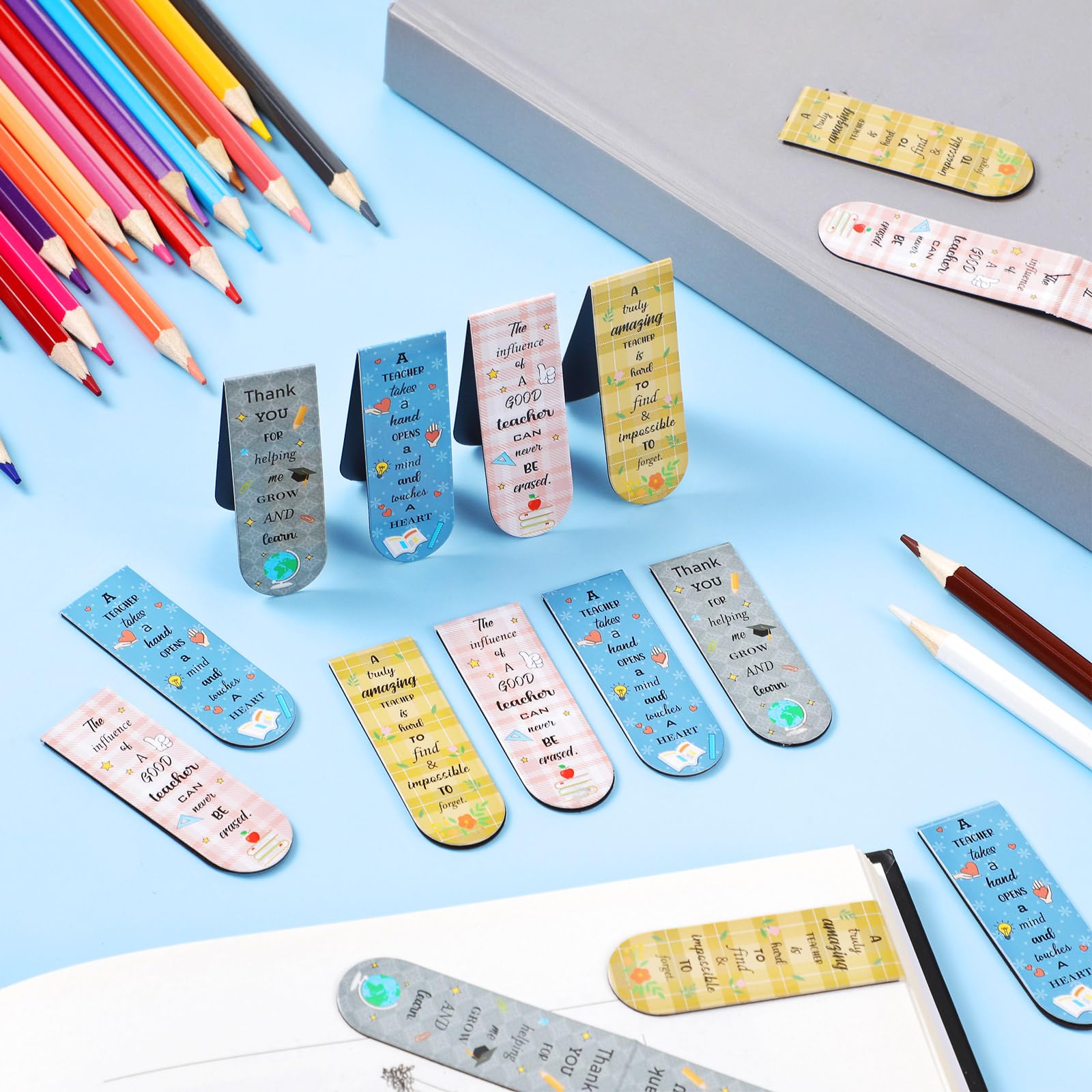 Gersoniel 32 Pcs Teacher Appreciation Gifts Bulk Teacher Magnetic Bookmarks Inspirational Page Clips Thank You Gifts for Employee Staff Xmas Stocking Stuffers for Women(Simple)