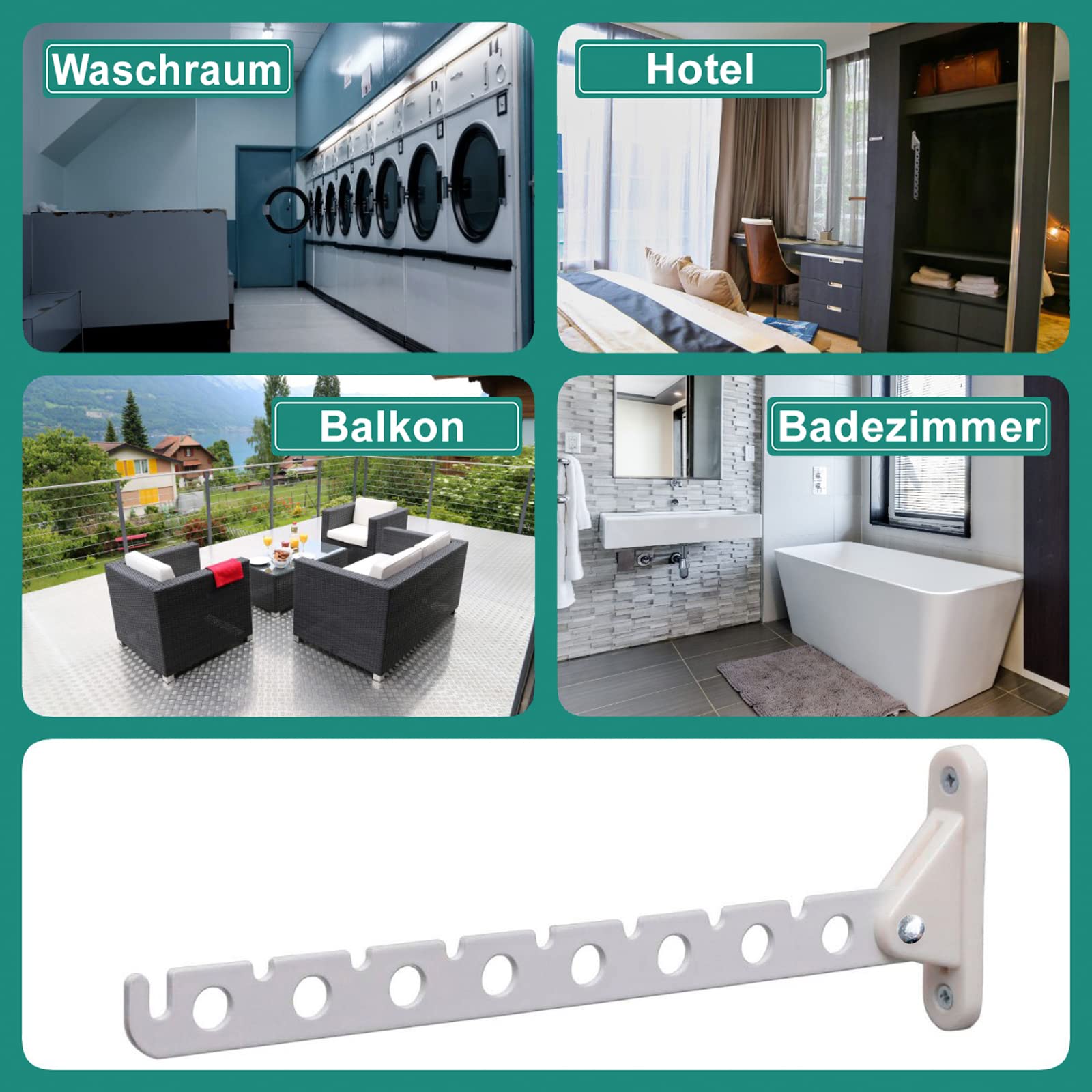 PRIOstahl Kleiderlüfter 310mm Weiß 8er Set Klappbar - Kleiderhaken Garderobenhaken Wandmontage 5kg Tragkraft Kleiderständer Abhängträger Stahl-Kunststoff Platzsparend