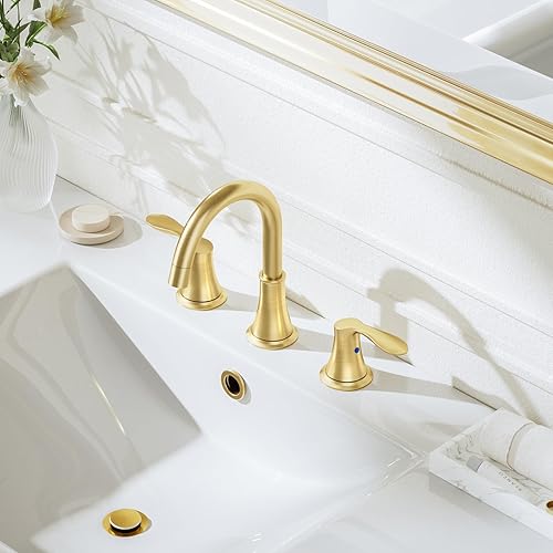 Miniatura 2 de Phiestina WFTY36CL-BG - Grifo de baño de oro cepillado, 8 pulgadas con rociador extraíble, acero inoxidable sin plomo, drenaje emergente de metal,