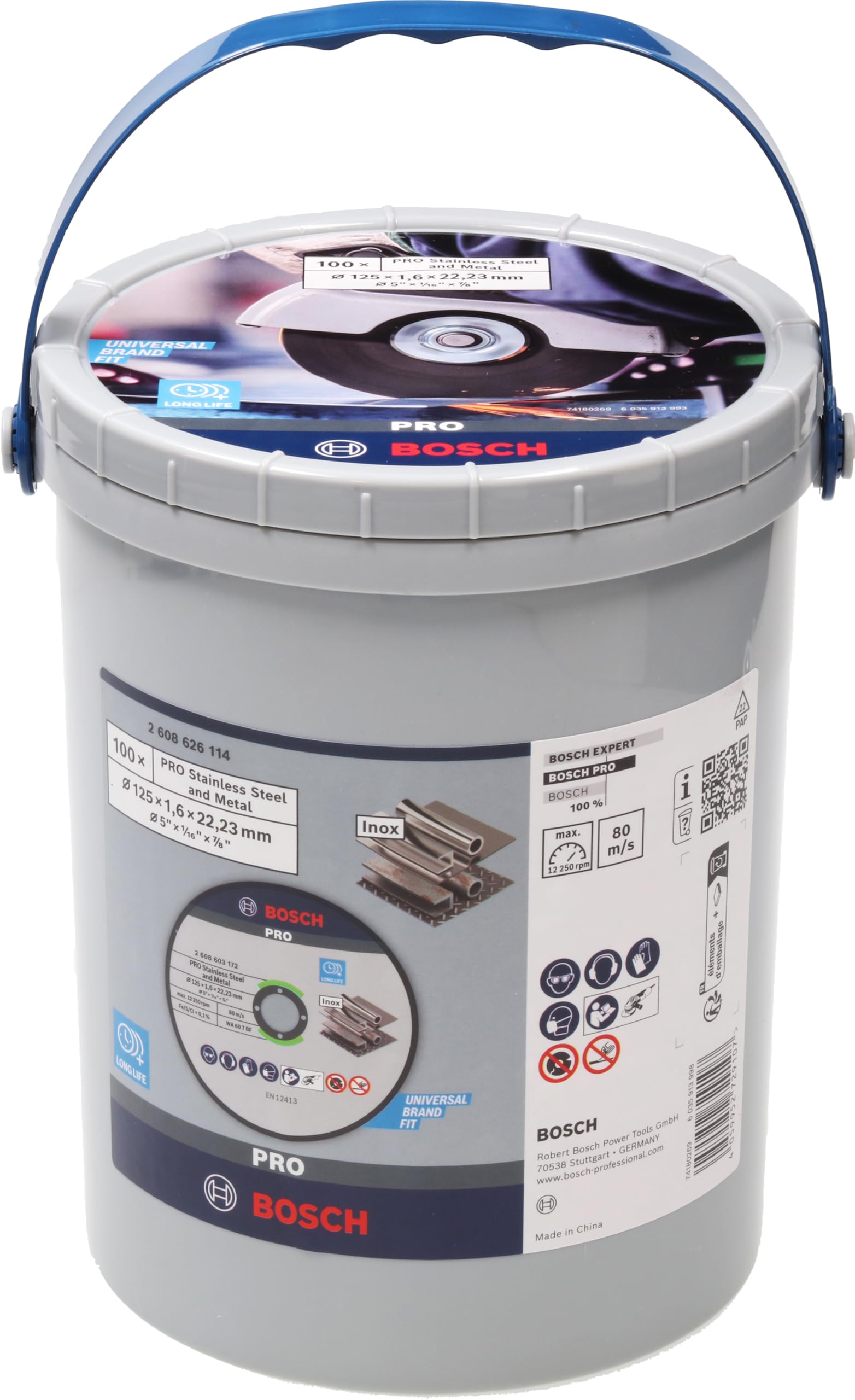 Bosch Lot 100 disques à tronçonner acier inoxydable métal 125 mm pour meuleuse d'angle