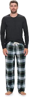 Ashford & Brooks Mens Flannel Pajamas Set, Jersey Cotton Long Sleeve Top & Plaid Pants Flannel Pjs Sets