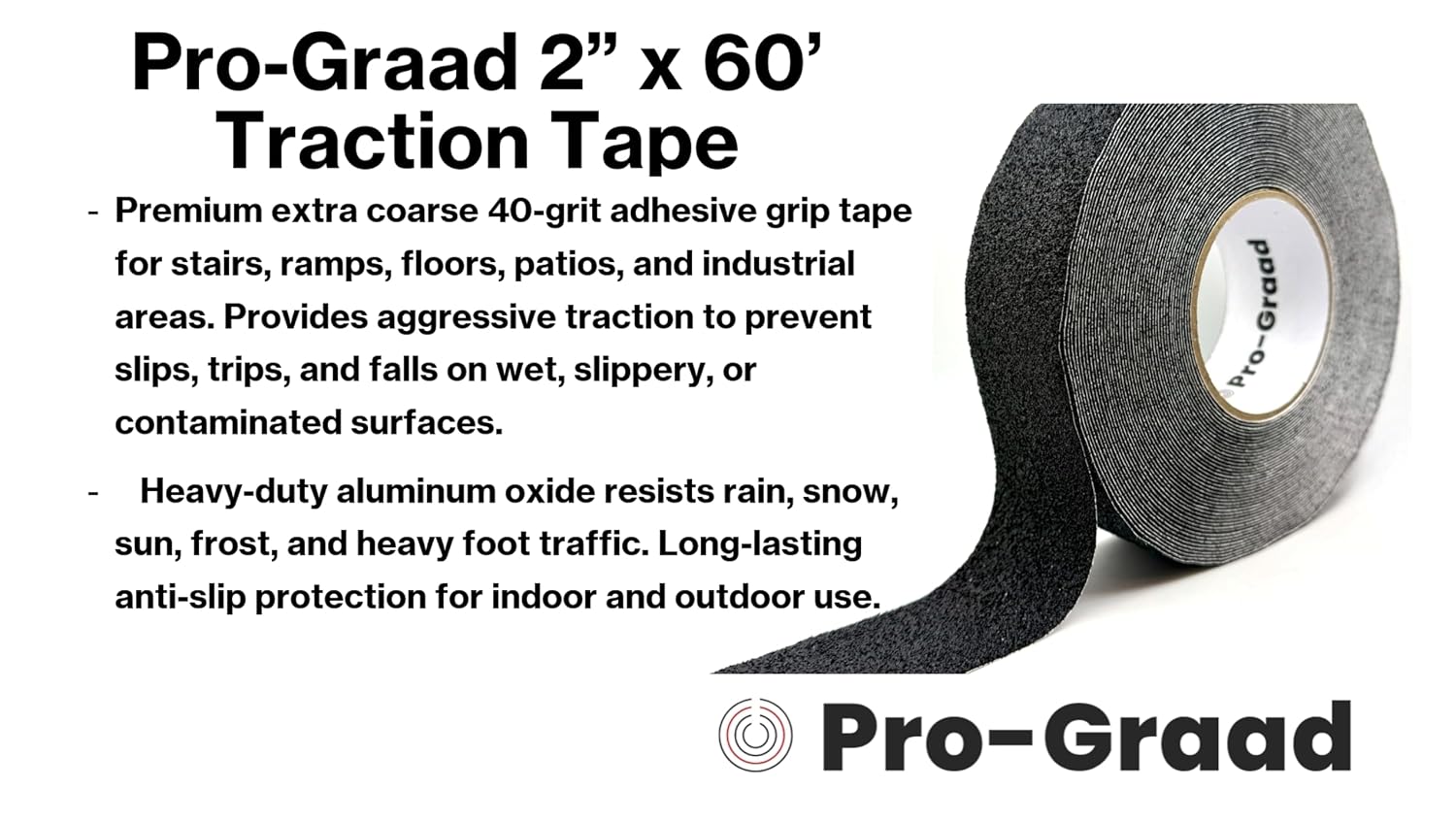 Anti Slip Traction Tape 2" x 60 Foot, Black, Extra Coarse 40 Grit