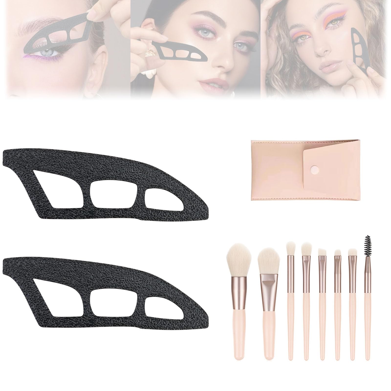 2PCS Eyeshadow Stencil with Makeup Brushes Set, Reusable Eyeshadow Assistant for Beginners, Eye Makeup Aid Tool for Women (Beige)