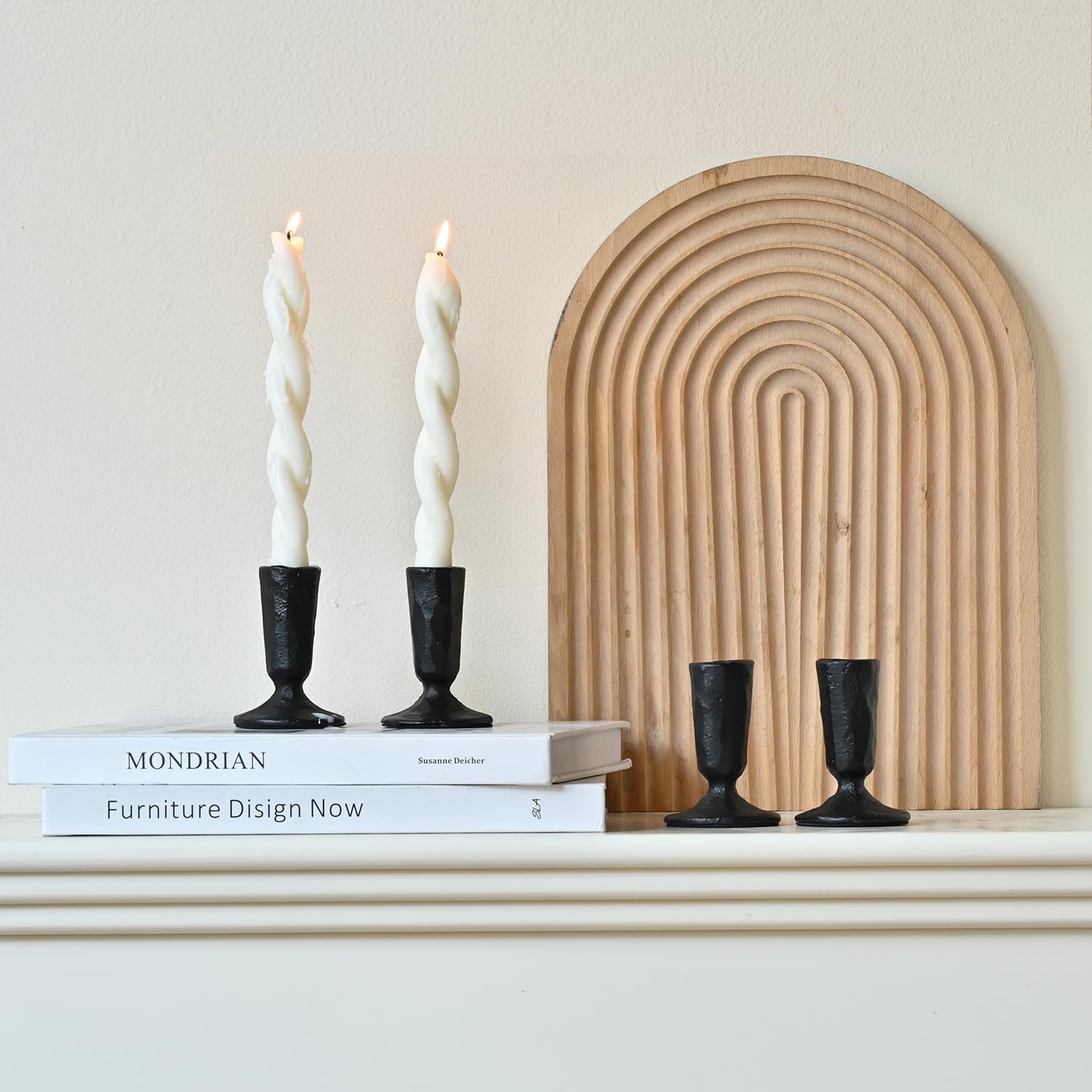 Candle Sticks Holder Decor, Set of 4 Vintage Black Candle Holders, Modern Decorative Tapered Candlestick Holders Centerpiece for Dining Table Centerpiece, Wedding, Party Decor