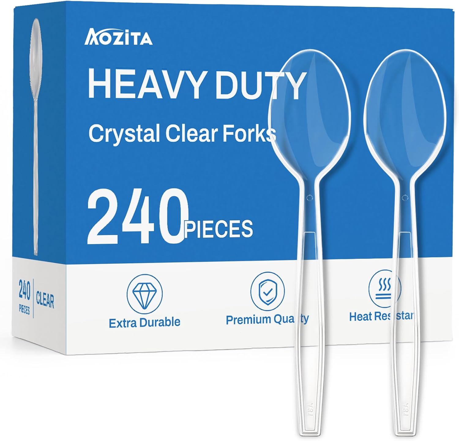 AOZITA 240 Pack Heavy Duty Clear Plastic Spoons - BPA-Free, Heat Resistant, Durable Disposable Utensils for Parties & Everyday Use