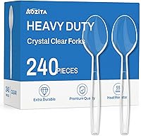 AOZITA 240 Pack Heavy Duty Clear Plastic Spoons - BPA-Free, Heat Resistant, Durable Disposable Utensils for Parties & Everyday Use