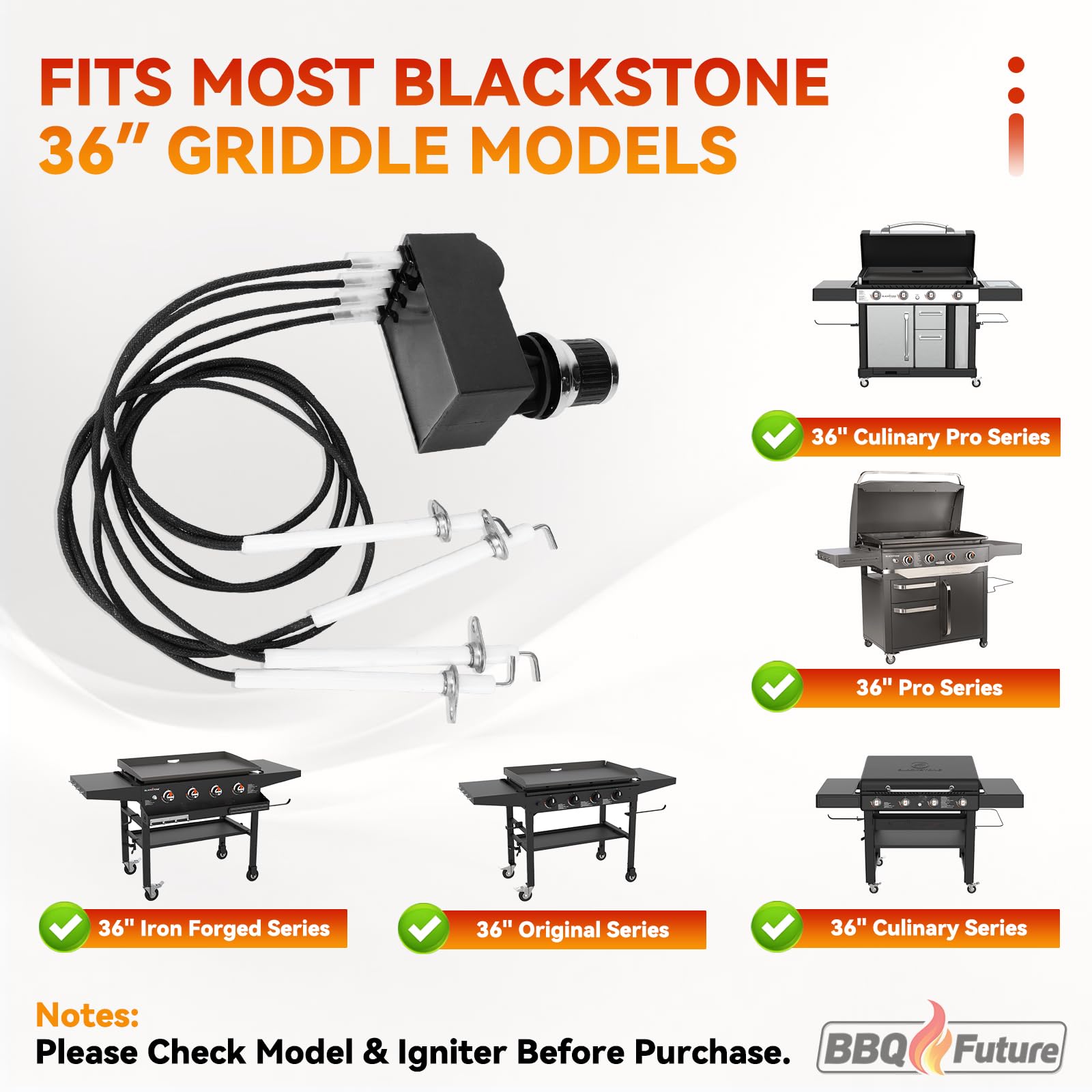 BBQ Future Zestaw zapalników do grilla Blackstone 36 cali Griddle, 4-gniazdkowy zestaw do wymiany elektronicznego zapłonnika akumulatorowego