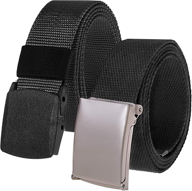 2 Pack Mens Work Belts 1.5" Webbing Canvas Belt Plastic Clip Airport Safe Belt Military Tactical Nylon Belt