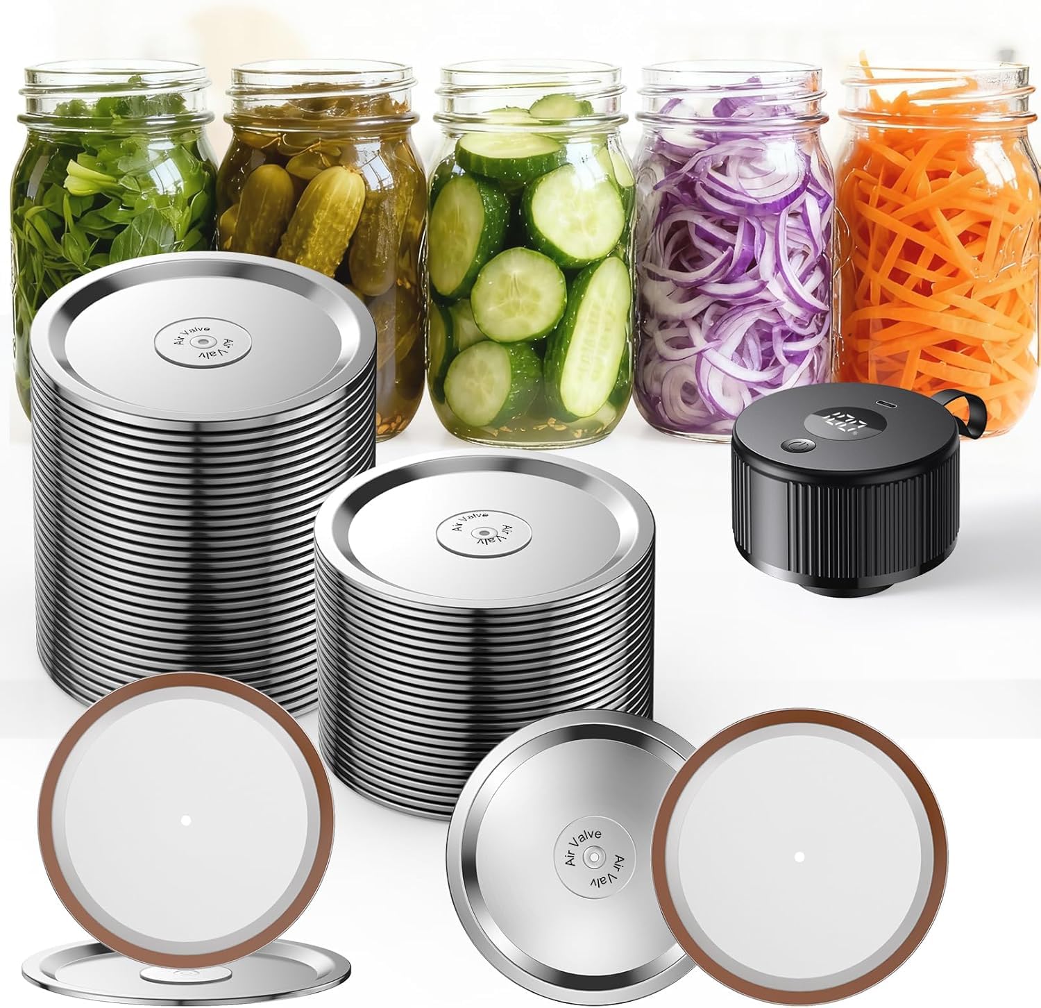 48 tapas de boca ancha para tarros de bola, Kerr – Tapas de metal de tipo dividido para conservas – Material de grado alimenticio, 100% ajuste y hermético para tarros de boca ancha