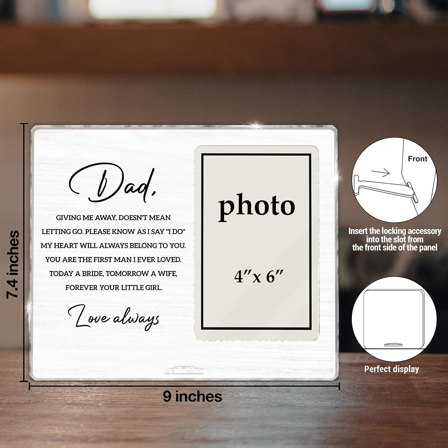 Zauly Father of the Bride Picture Frame, Wedding Gifts for Dad from Bride Daughter, Love Always Dad Photo Frame, 4 x 6 Inch Photo - Image 2