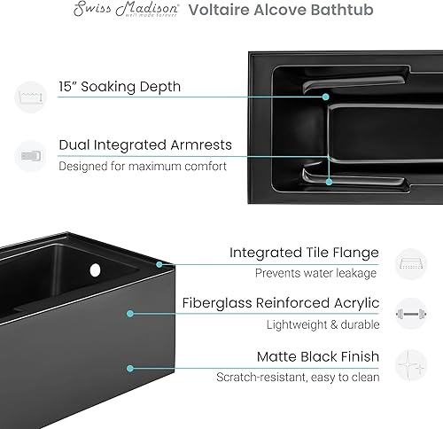 Miniatura 7 de Voltaire - Bañera de alcoba de drenaje a mano derecha de 60 x 32 pulgadas con delantal en bisque