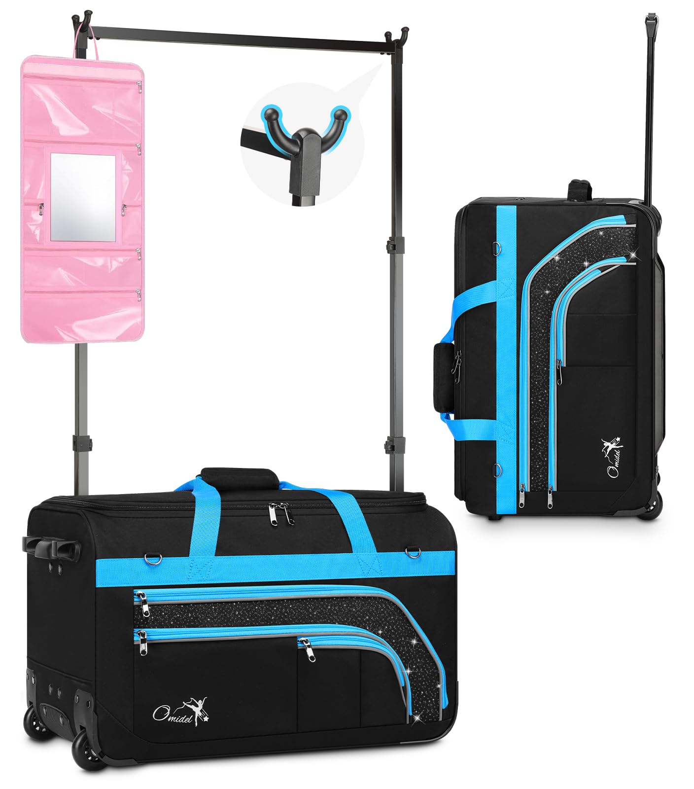 Dance Bag with Garment Rack, 23" Rolling Dance Suitcase Competition Duffle Bag with Garment Rack & Wheels | Versatile Compartments, Upgraded Stable System for Dance Shows, Travel, Cheer, Recital