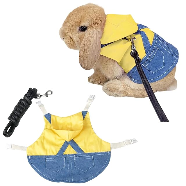Arnés Ajustable para Conejos, Arnés Cómodo con Correa, para Conejos y Gatos Pequeños (M, Amarillo)