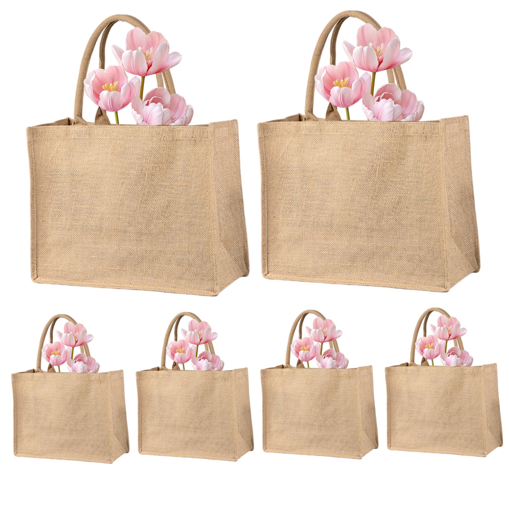 Borsa di tela, Borsa di iuta 6 pezzi 12x15x5, 5 pollici Tela resistente con manico per la spesa, la spesa, il matrimonio, gita