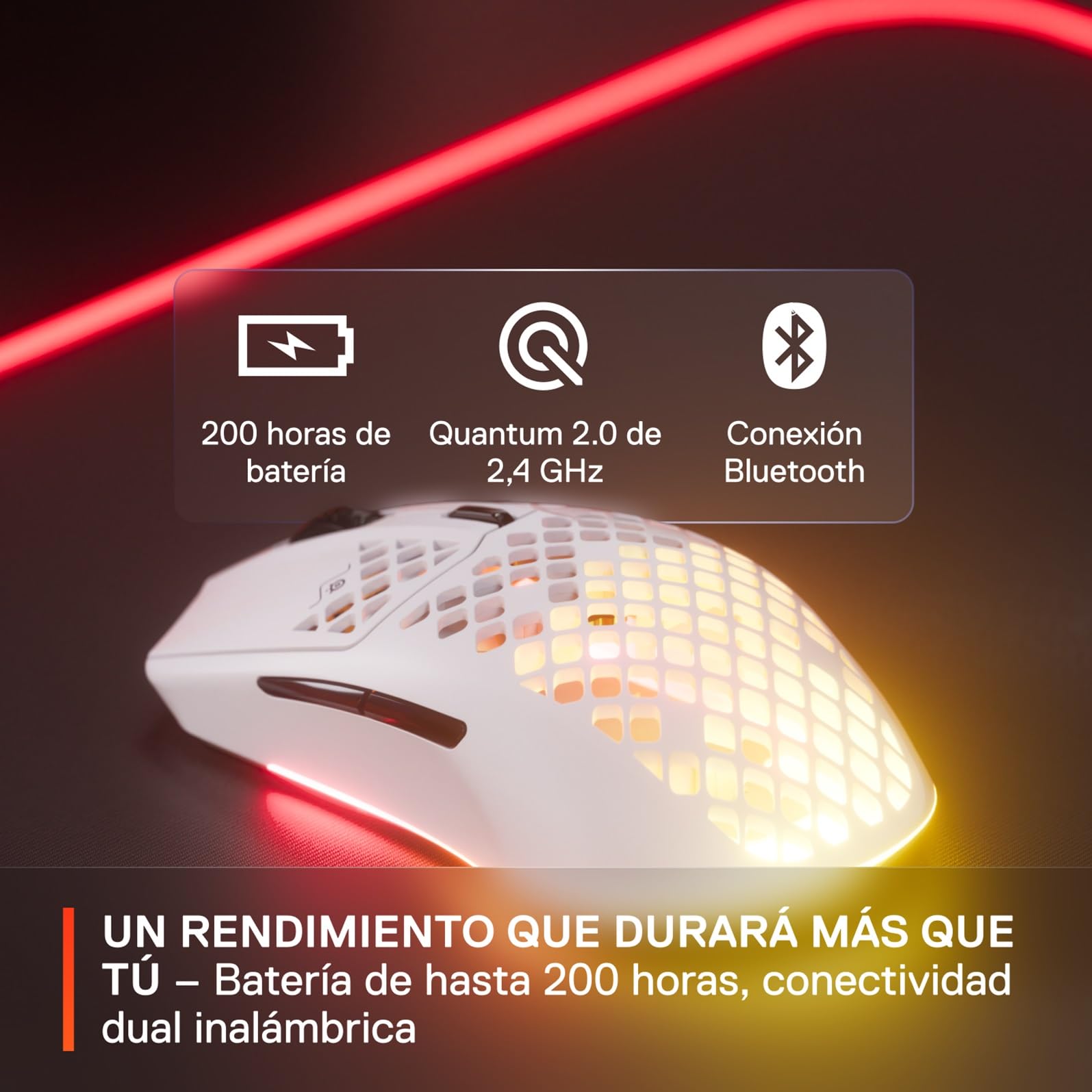 SteelSeries Aerox 3 Wireless Snow - Raton Inalambrico Gaming - Diseño ultraligero resistente al agua - RGB - Sensor óptico TrueMove Air 18K DPI