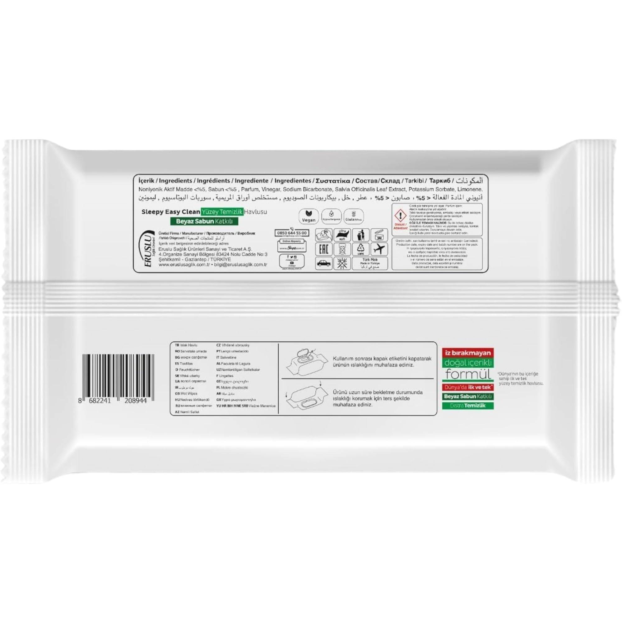 Kelno Sleepy Easy Clean Lot de 6 paquets de 100 lingettes humides (600 feuilles au total) – Lingettes de nettoyage avec additif de savon blanc pour un nettoyage efficace