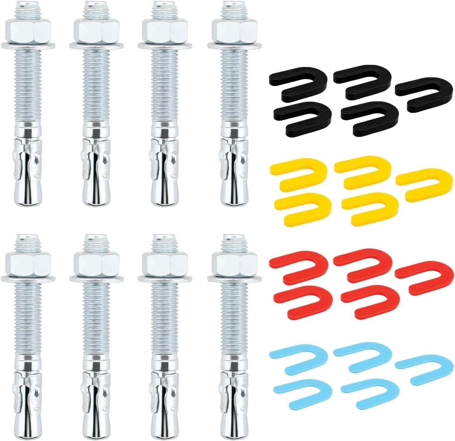 28 Pack Lift Install Kit Car Lift Installation Install Kit with 8 x 3/4" x 5.5" Wedge Anchor Bolts and 20 Leveling Shims 1/4", 1/8",1/16",3/16"For 2 Post 4 Post Car Lift