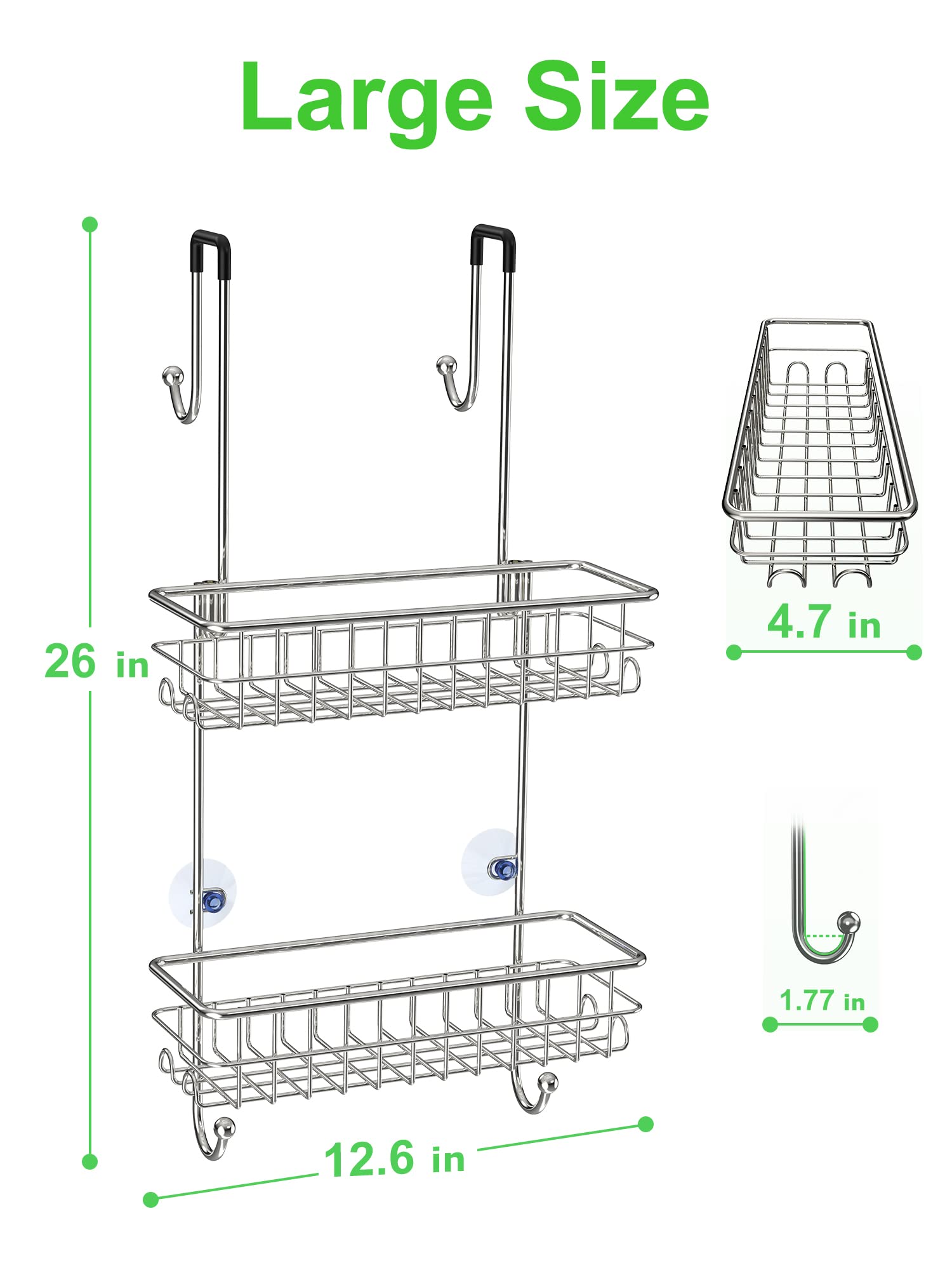 SMARTAKE Shower Caddy Over The Door, Rustproof Bathroom Shelf with 10 Hooks, Stainless Steel Wall Rack, Fast-Draining Razors Towels Shampoo Organizer, for Dorm, Toilet, Bath and Kitchen (Silver)