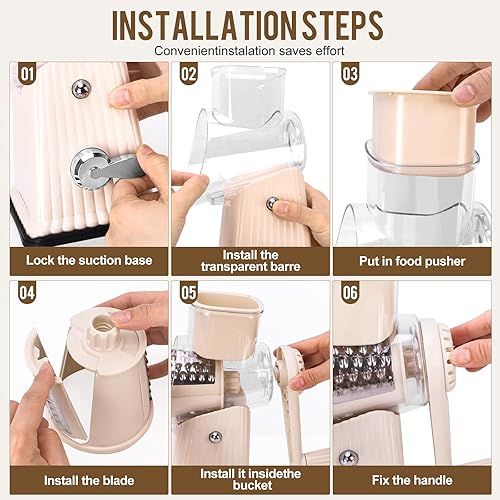 Miniatura 4 de Rallador rotativo de queso con 5 cuchillas bien diseñadas y base de succión fuerte, cortador de verduras de mandolina de cocina con caja de