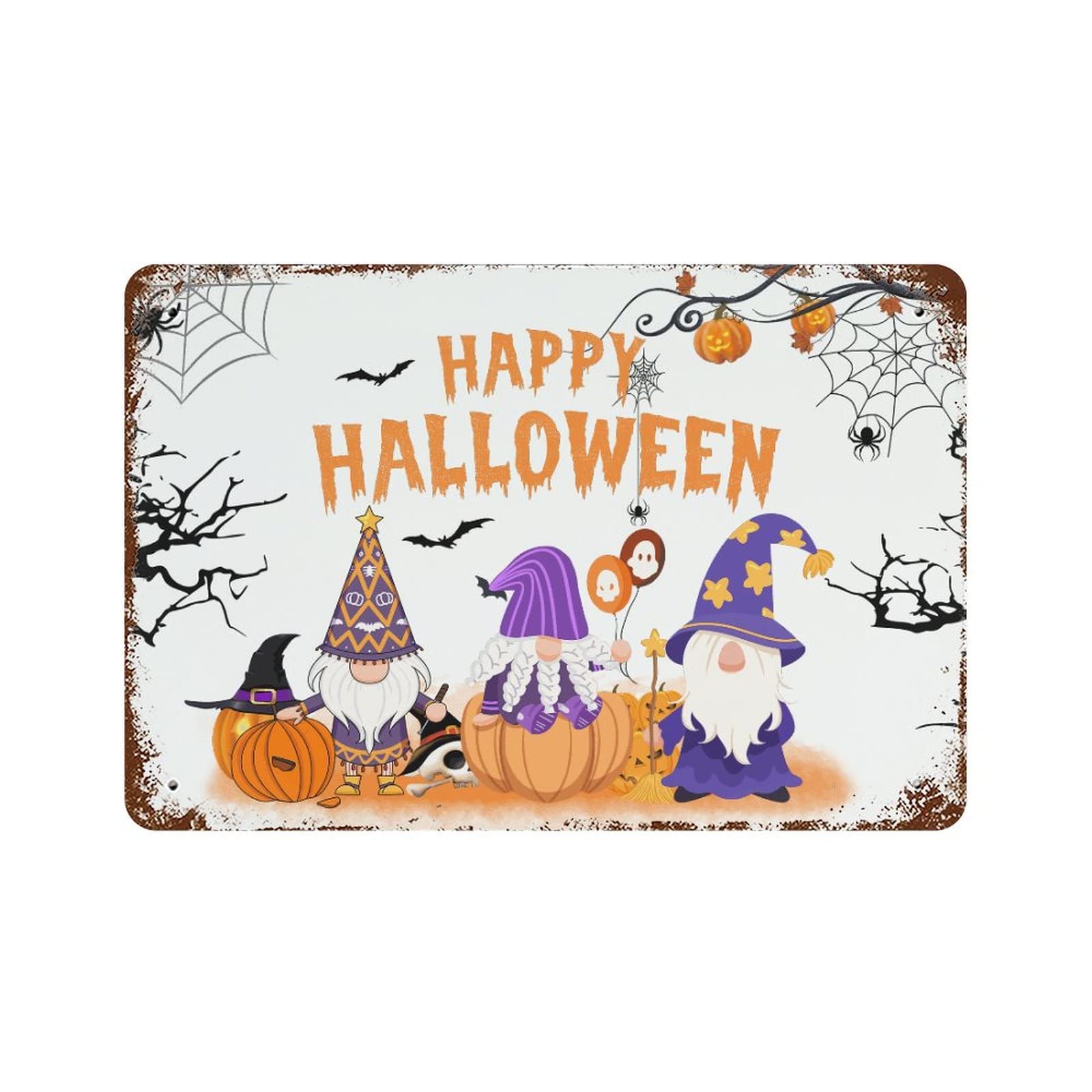 Panneau Halloween en aluminium citrouille et gnome pour déco intérieure