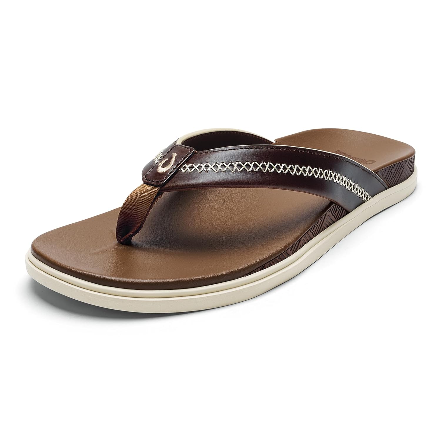 OLUKAI Mens Shoreline Leather Sandals Everyday Flip-Flops with Premium Materials Rich Details All-Day Comfort Arch Support