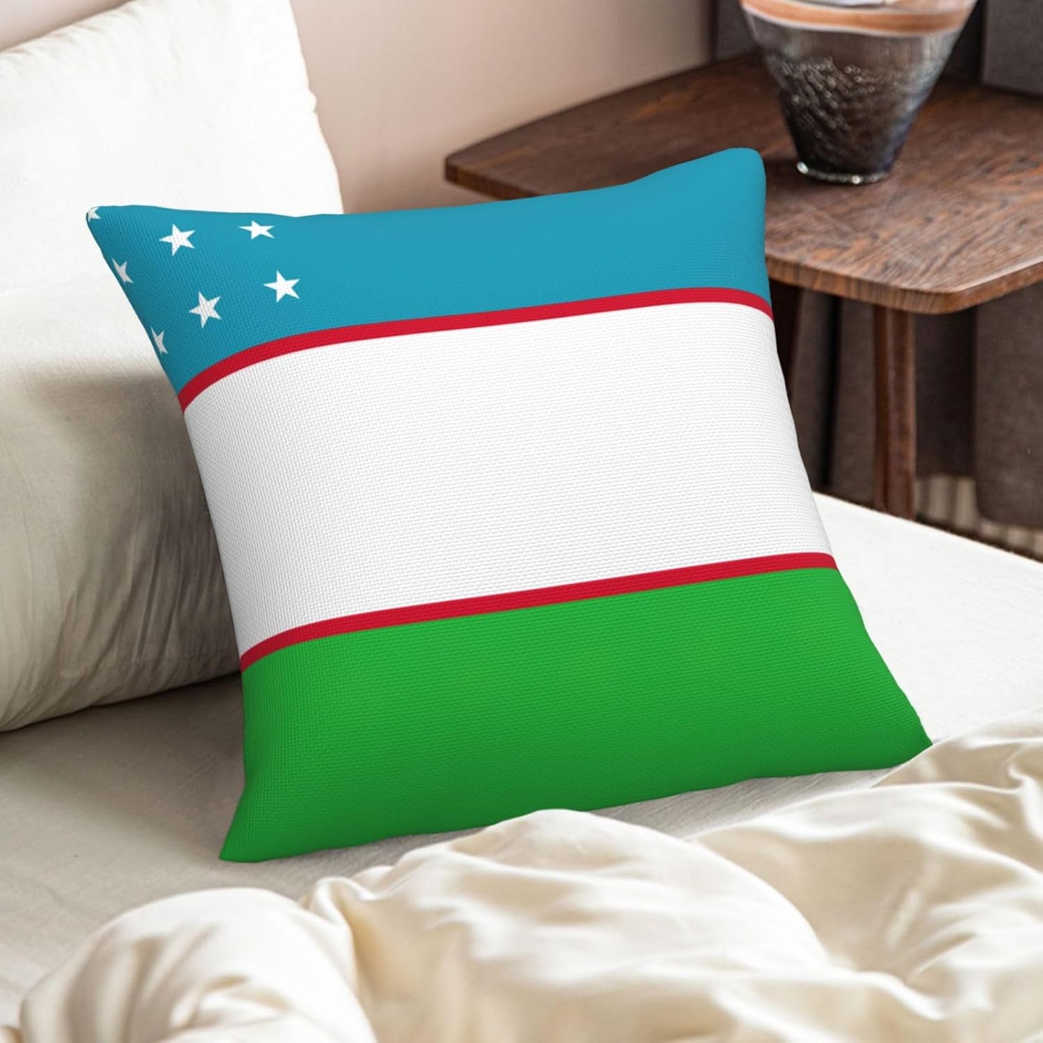 Flag of The Republic of Uzbekistan Imitation Linen Pillowcase -2 Sets, Fashionable Home Decoration, Used for Sofas, Gardens, beds