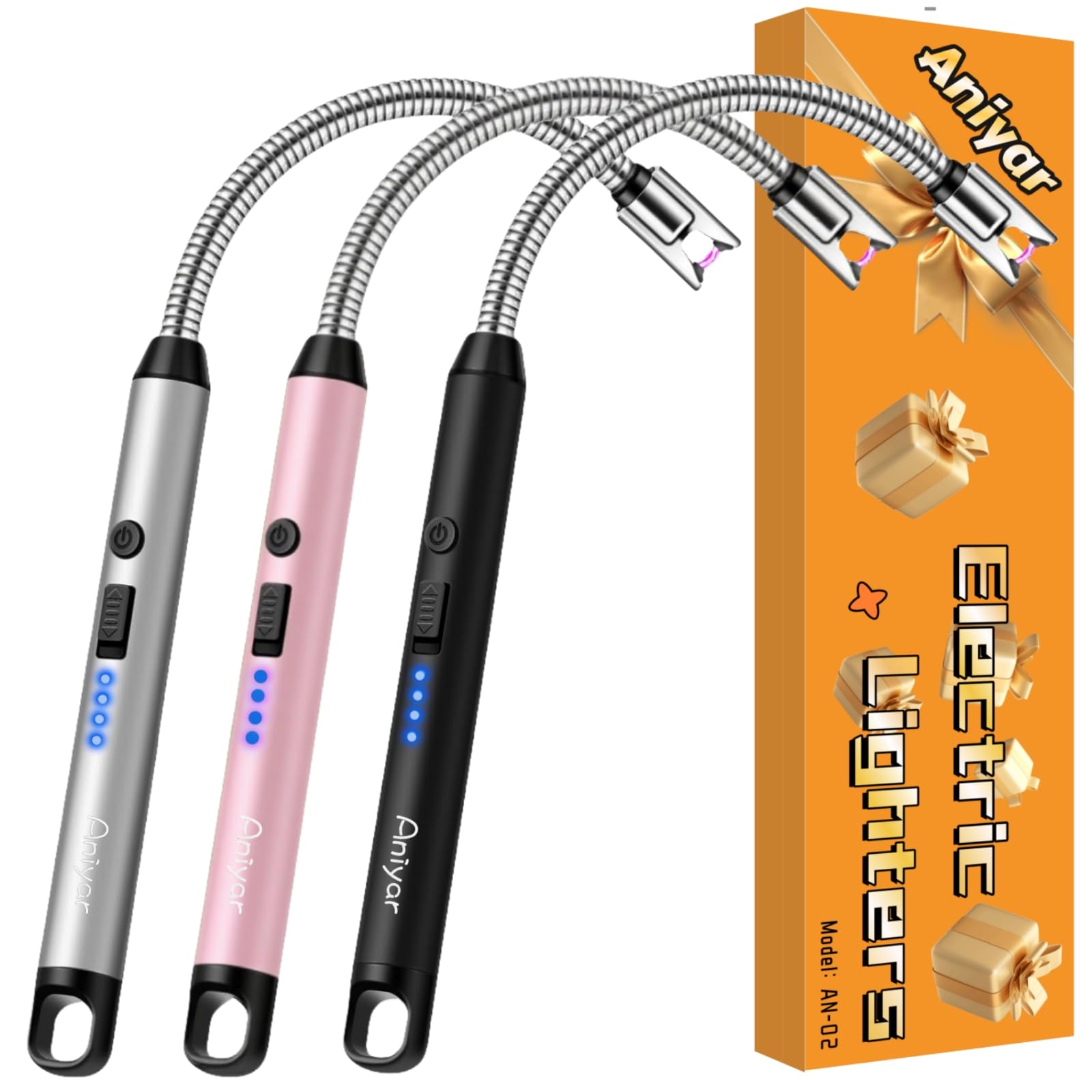 3 Pack Electric Lighter with 360 Flexible Neck LED Display Birthday Gifts for Women Mom Men Wife USB
