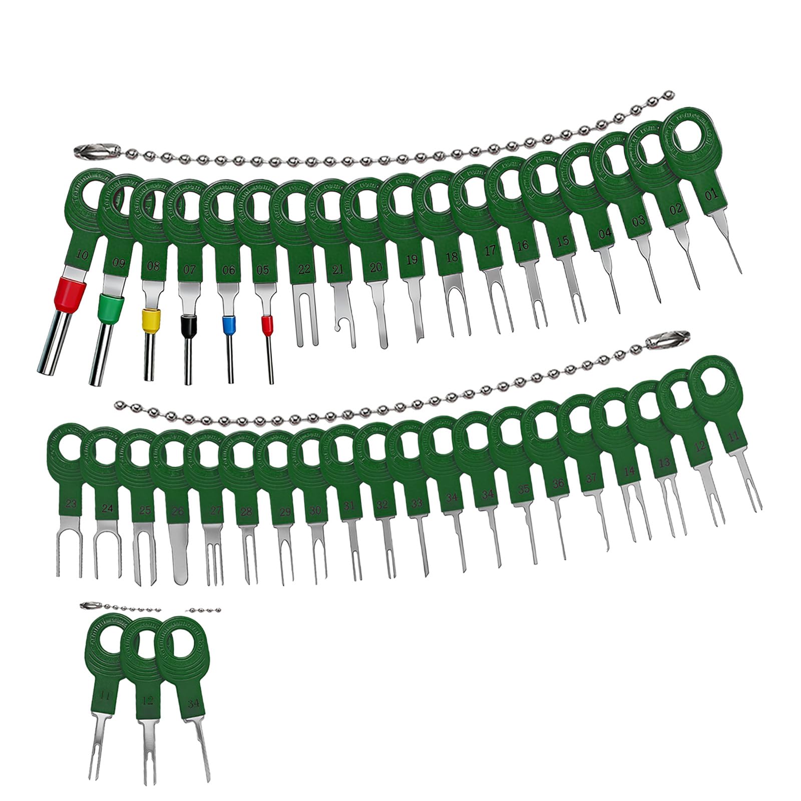 Kfwfuaee Green 41 Piece Car Electrical Terminals Tool Set Electrical Connector Pin Removal Tool Design For Smooth Pin Tasks Comprehensive Automotive Connector Disassembly Set For Wire Harness Servicing