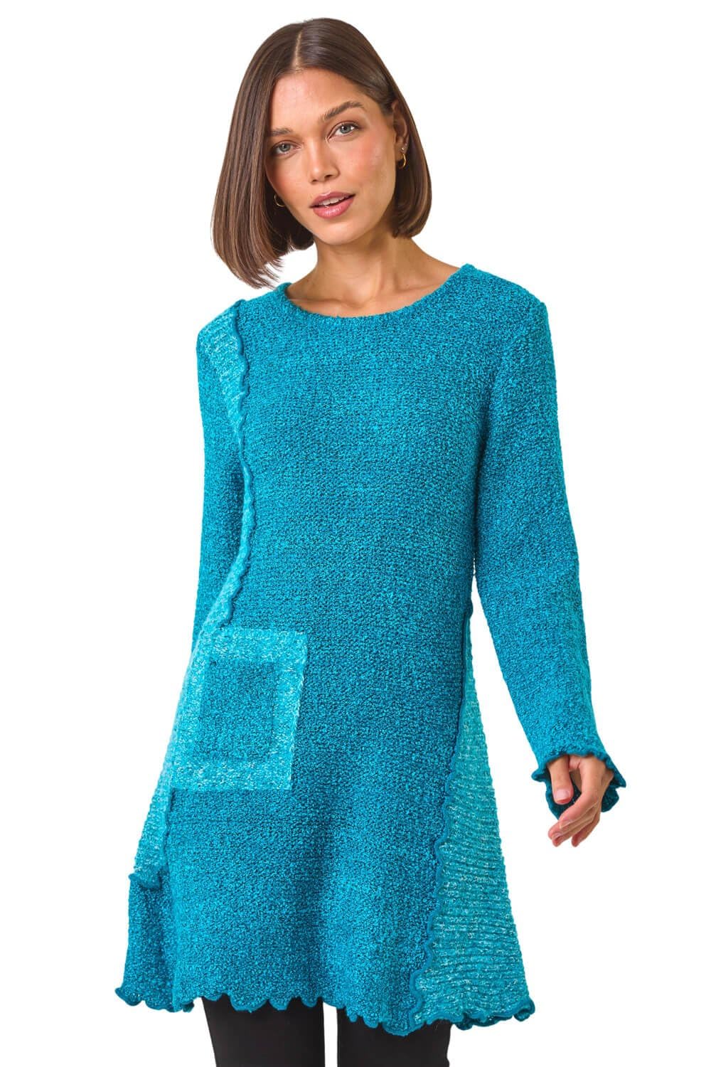 Roman Women's Teal Textured Pocket Detail Longline Jumper Size 16