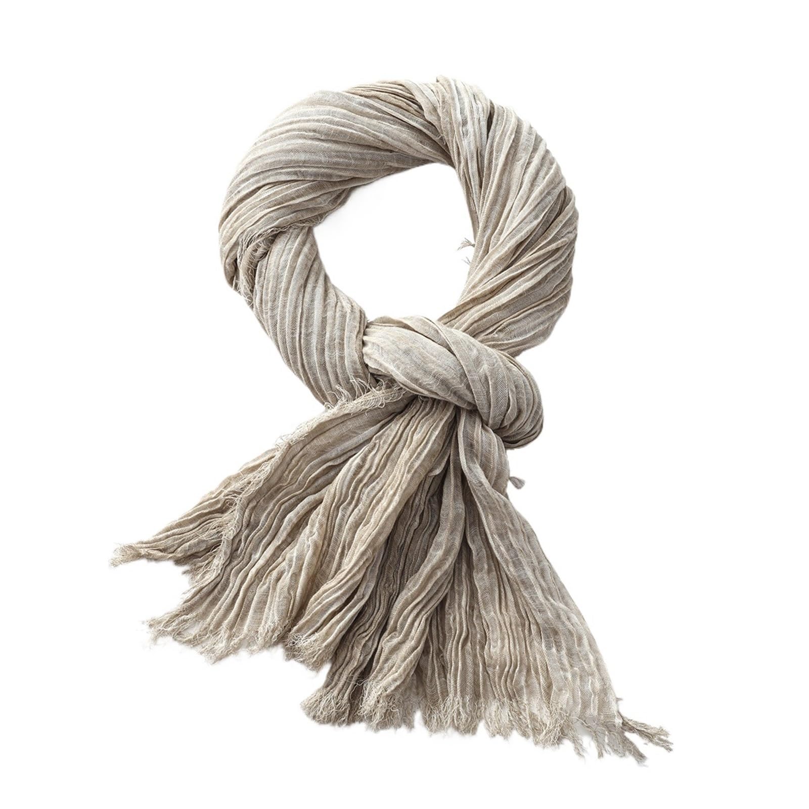 IRGVJIFR Cotton Linen Scarf Cotton Linen Scarf Crinkle For Men Women Soft Warm Pashmina Short Tassel Scarves Male Accessories Shawls(Beige)
