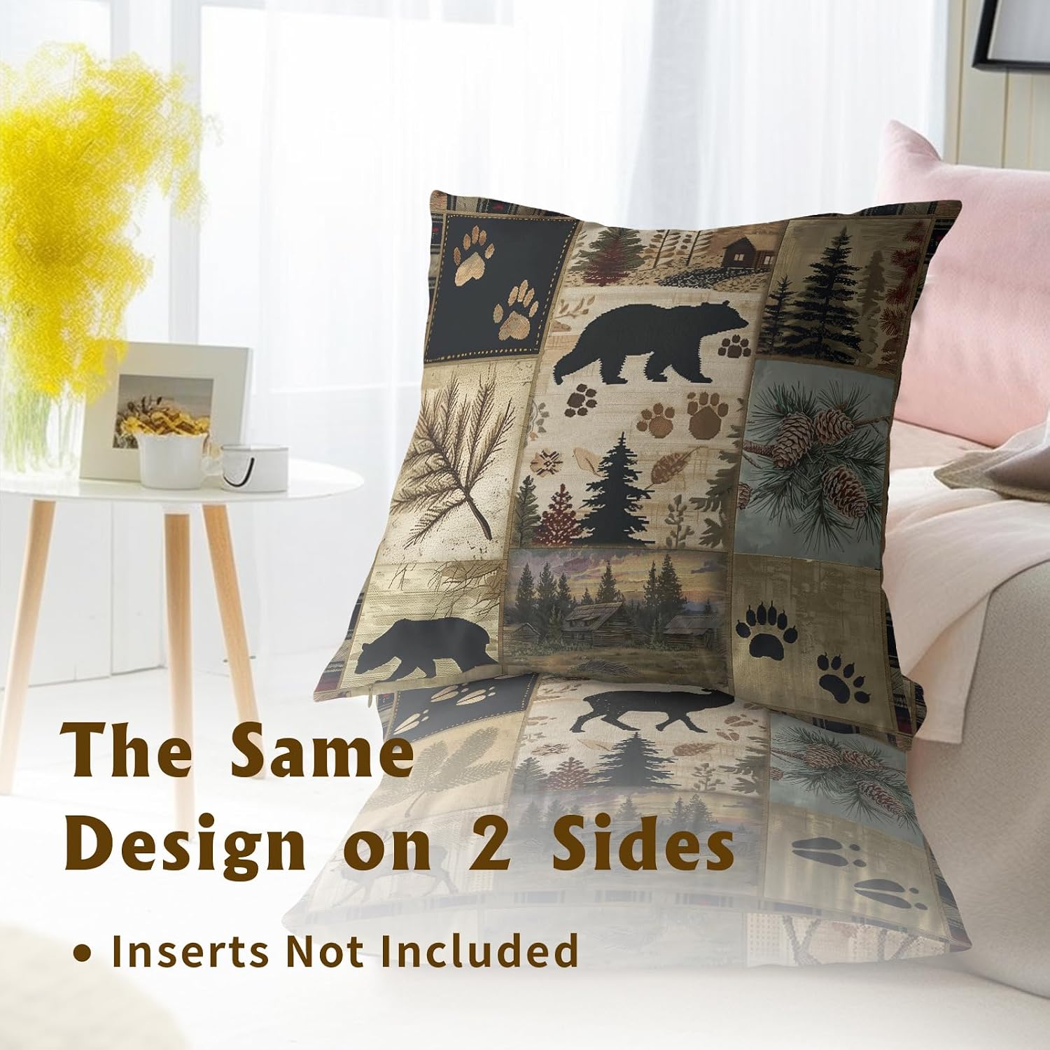 Giwawa Black Bear Deer Throw Pillow Covers 18x18 Set of 2 Forest Cabin Pillow Cases Cotton Cushion Case for Sofa Couch Car Living Room Decoration
