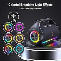 Vista 7 de Altavoz Bluetooth portátil con 2 micrófonos inalámbricos, altavoces impermeables IPX5 con graves profundos y luces LED, altavoz portátil estéreo