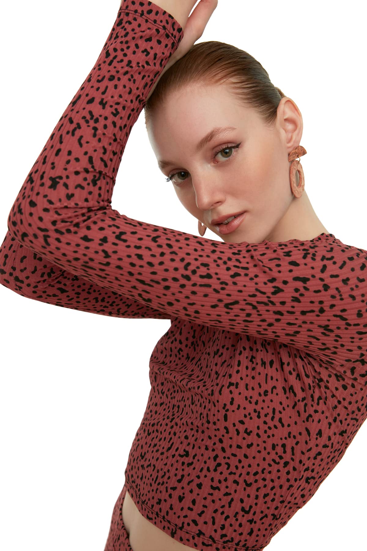 Trendyol Damen Plum Meine Meeräsche Crop Gestrickte Bluse Blouse Westlich, Xl