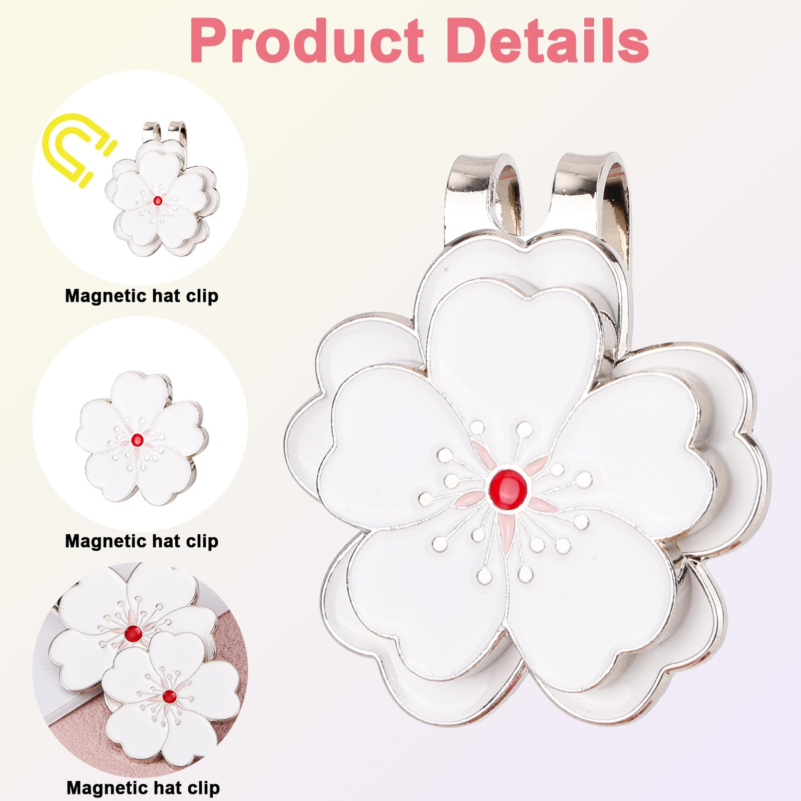 lasuroa Clip Magnetica per Cappellino da Golf, Segnapalline Golf Forma Fiore Bianco con Clip Cappellino Accessori Decorativi per Donna e Uomo Sacca