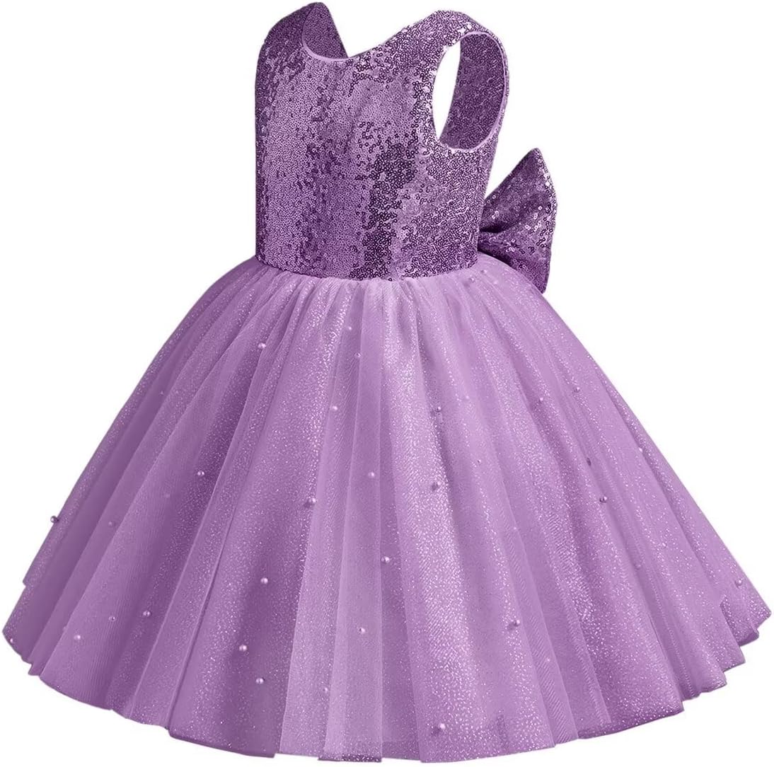 Sparkle Sequin Tulle Flower Girl Dress for Wedding Kids Princess Pageant Dress Pearls Bow Prom Ball Gowns Tutu Dress