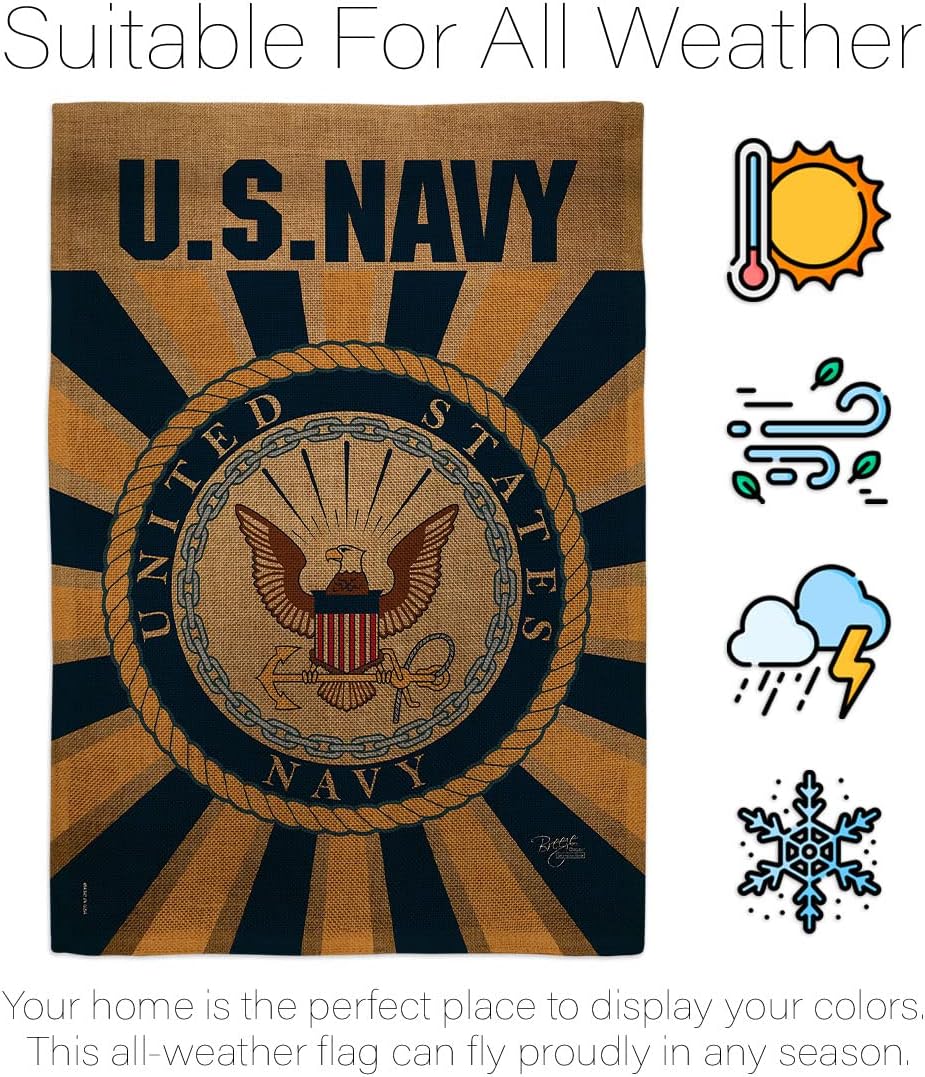 Breeze Decor Navy Burlap Garden Flag - Armed Forces USN Seabee United State American Military Veteran Retire Official - House Decoration Banner Small Yard Gift Double-Sided Made in USA 13 X 18.5