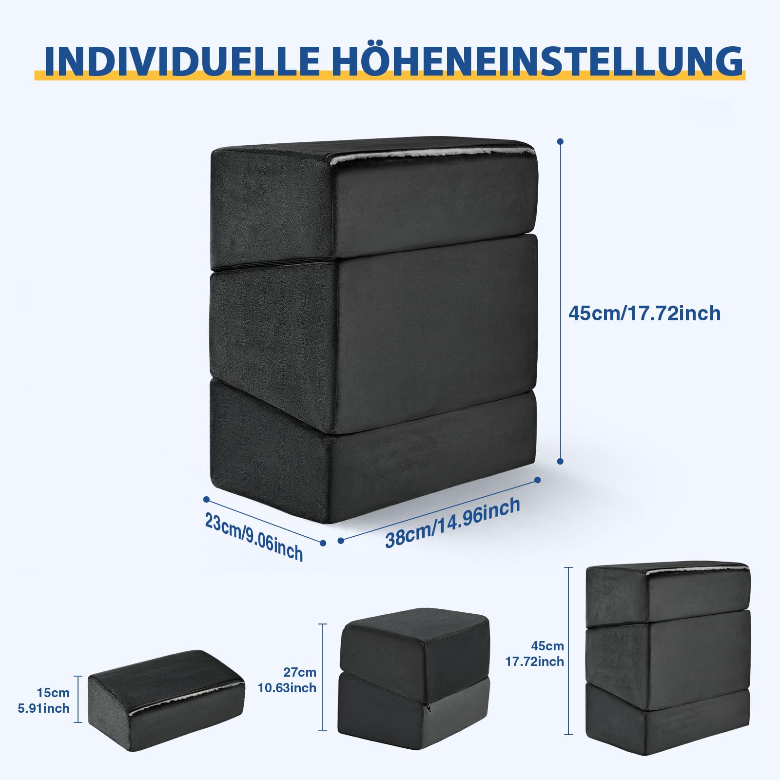 Fußstütze für unter den Schreibtisch im Büro, höhenverstellbare Fußbank für Bürostuhl & Gaming-Stuhl, ergonomische Fußkissen-Schreibtischfußhocker mit waschbarer Hülle für Zuhause, Fußstützenkissen